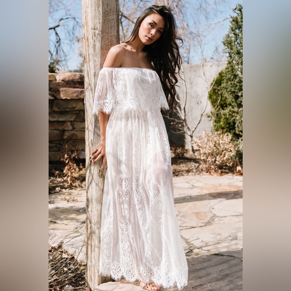 🍦Baltic Born Caroline Lace Off Shoulder Maxi Dress in Off-White/Ivory, S, NWT✨ - Picture 7 of 9